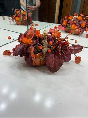 Fall Pumpkin Floral Centerpiece - Orange & Burgundy